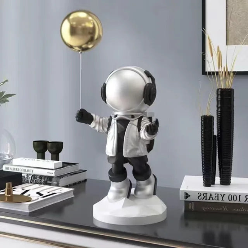 Astronaut Balloon Figurine Space Decor Cute Space Explorer Statue Kids Room Shelf Decoration