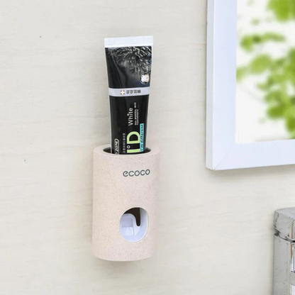 Automatic Toothpaste Dispenser Toothbrush Holder Dustproof Wall Mount Bathroom Organizer
