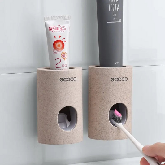 Automatic Toothpaste Dispenser Toothbrush Holder Dustproof Wall Mount Bathroom Organizer