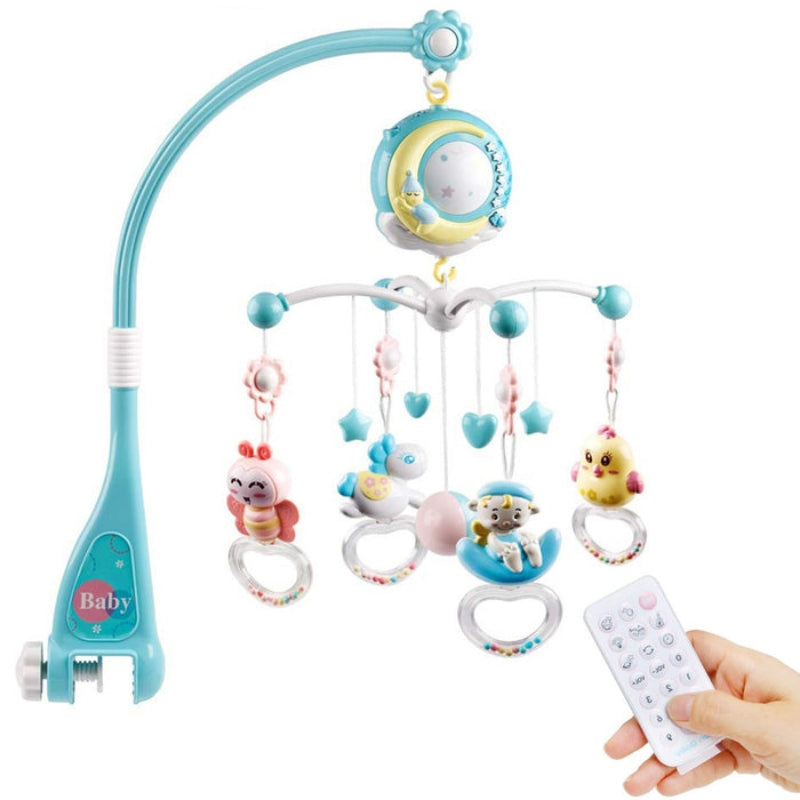 Baby Crib Mobile with Hanging Toys Music Night Light Remote Control