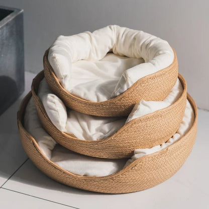 Bamboo Pet Bed Basket Breathable Natural Design for Cats Small Dogs