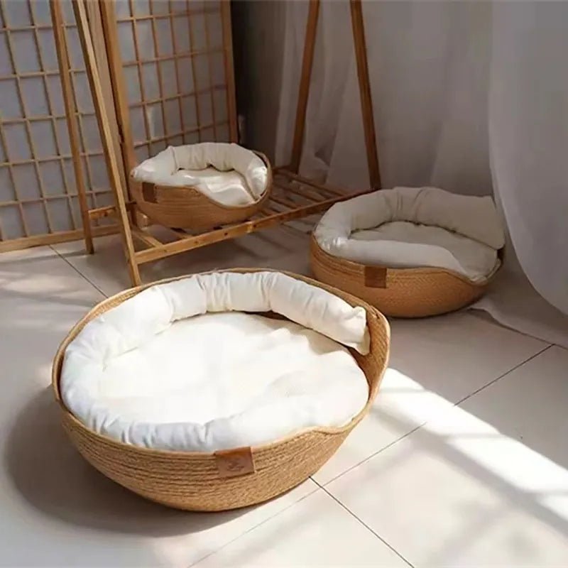 Bamboo Pet Bed Basket Breathable Natural Design for Cats Small Dogs