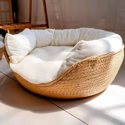 Bamboo Pet Bed Basket Breathable Natural Design for Cats Small Dogs