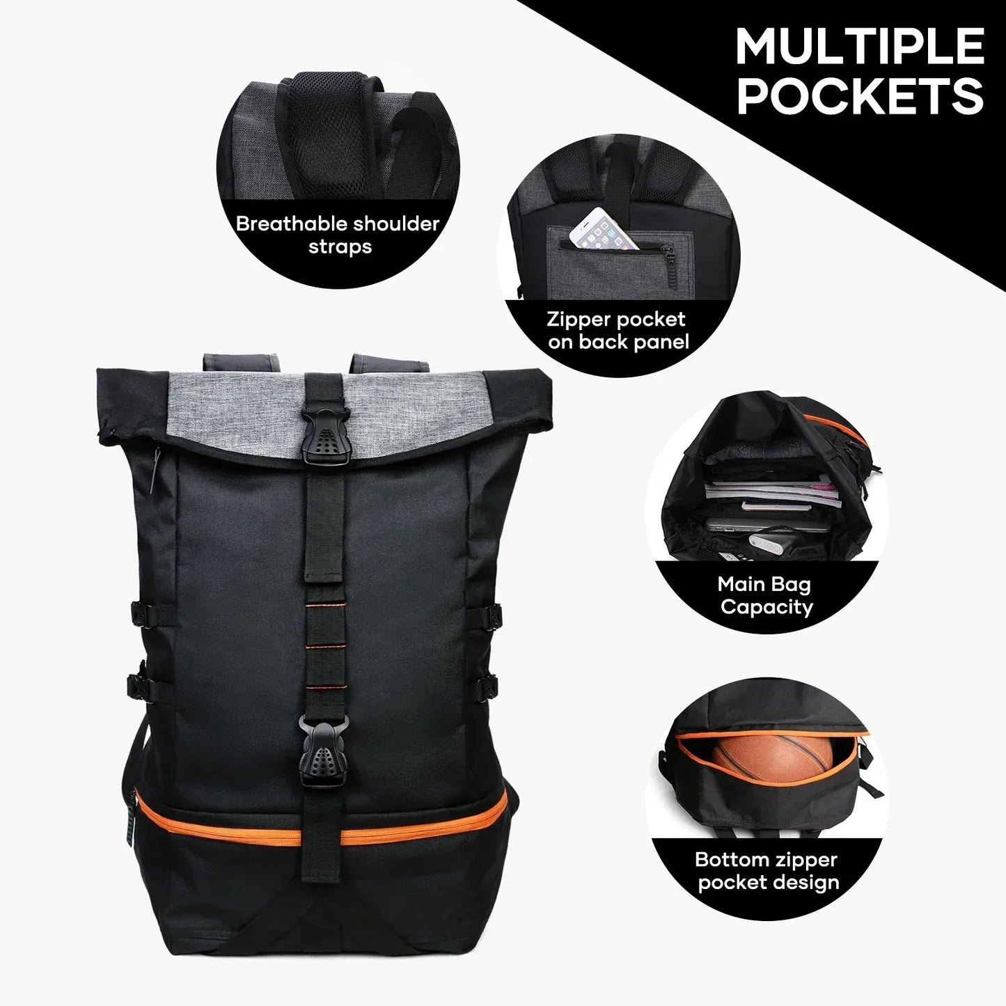 Basketball Backpack Sports Bag – 35L Large Capacity Sports Equipment Travel Backpack