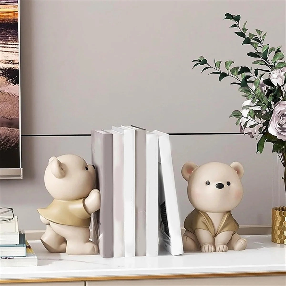 Bear Bookends Set Decorative Weighted Book Holders For Shelves And Desks