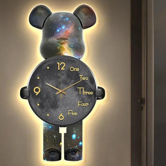 Bear Shaped Wall Clock Decorative Modern Animal Wall Clock for Living Room Home Decor
