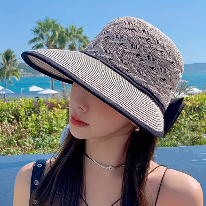 Braided Summer Sun Hat Wide Brim Bow Detail Foldable