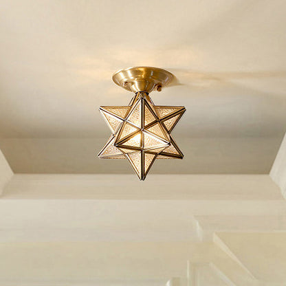 Brass Ceiling Light Star Glass Flush Mount Lamp Classic Bedroom Hallway Lighting
