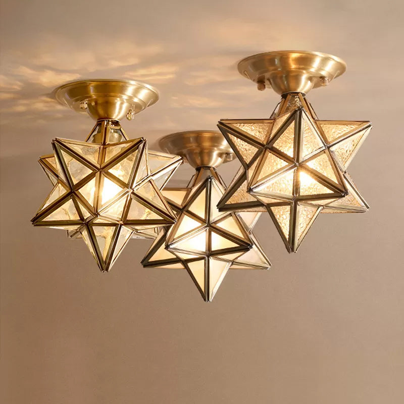Brass Ceiling Light Star Glass Flush Mount Lamp Classic Bedroom Hallway Lighting