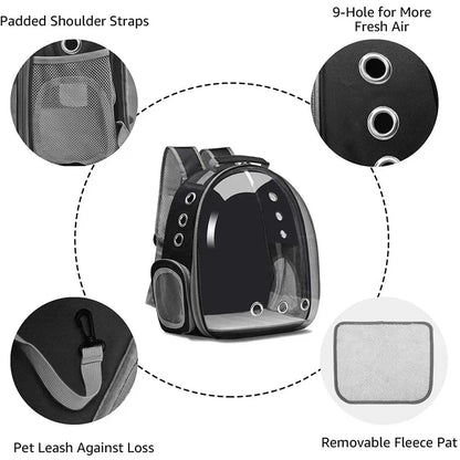 Breathable Pet Backpack Carrier Clear View Window Padded Shoulder Straps Travel Bag