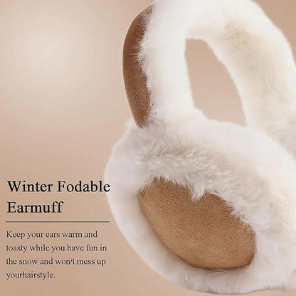 Brown Fluffy Ear Muffs Winter Ear Warmers Soft Lined Foldable Fit