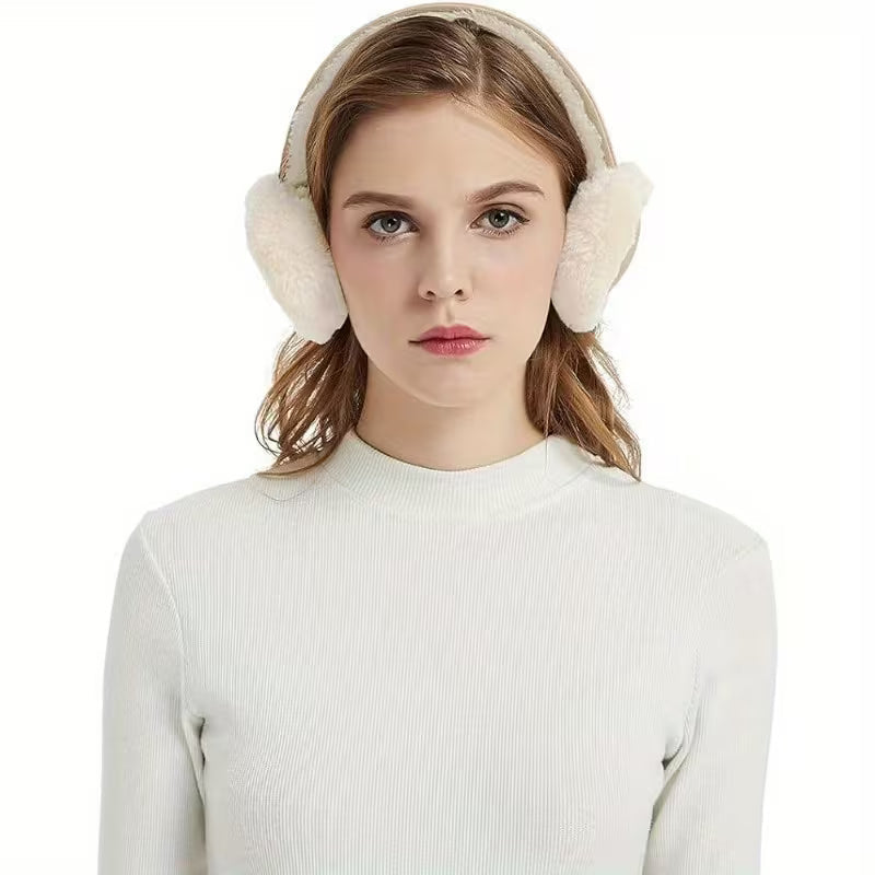 Brown Fluffy Ear Muffs Winter Ear Warmers Soft Lined Foldable Fit