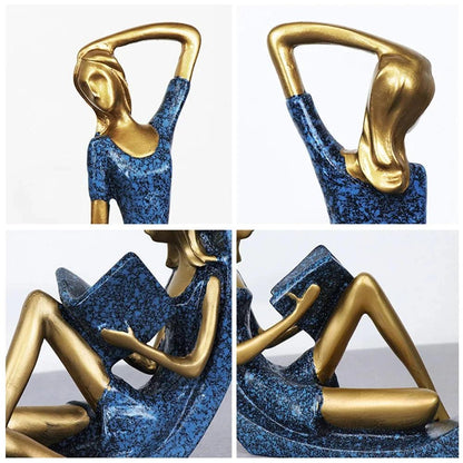 Calm Decorative Ornaments Resin Yoga Girl and Reading Girl Statue Set