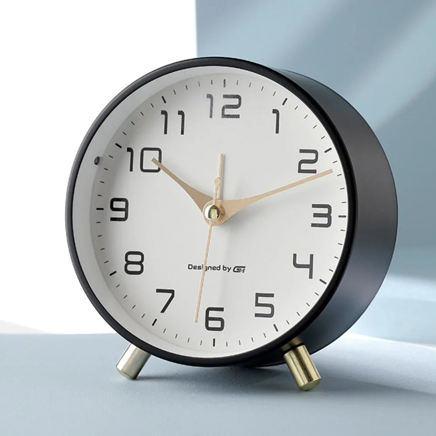 CalmTime Modern Silent Round Desk Clock for Bedroom Office and Living Room