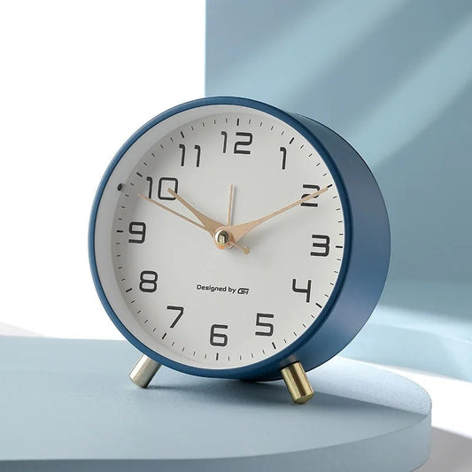 CalmTime Modern Silent Round Desk Clock for Bedroom Office and Living Room