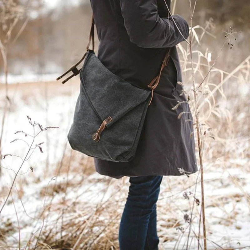 Canvas Shoulder Bag Leather Straps Vintage Casual Crossbody Messenger