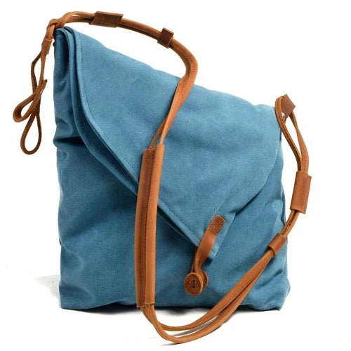 Canvas Shoulder Bag Leather Straps Vintage Casual Crossbody Messenger