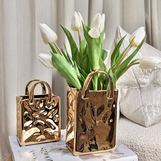 ChicPouch Creative Gold Handbag Vase Decorative Accent