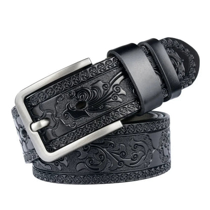 Classic Embossed Leather Belt with Elegant Pin Buckle for Men