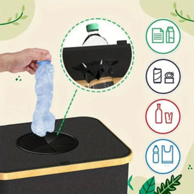 Collapsible Recycling Bin Lidded Storage Box Foldable Waste Sorting Container Carry Handles
