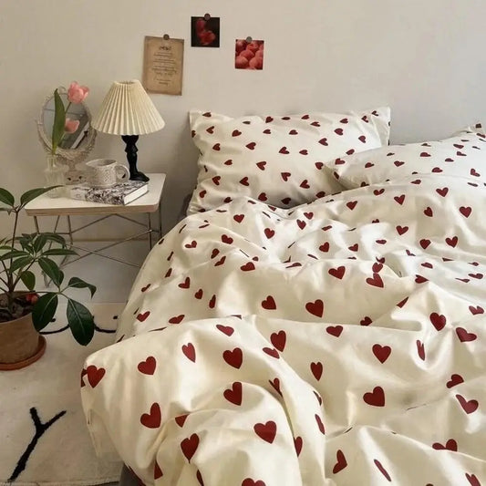 CozyLove Twin Full Queen Duvet Cover Set with Heart Design