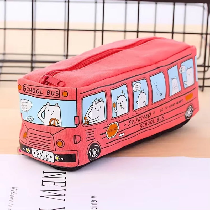 Creative Bus Pencil Case Set with Zipper Large Capacity School Stationery Organizer