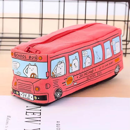 Creative Bus Pencil Case Set with Zipper Large Capacity School Stationery Organizer