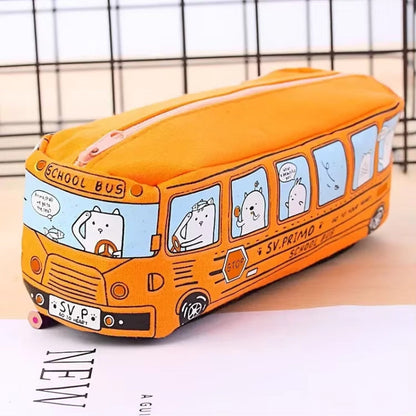 Creative Bus Pencil Case Set with Zipper Large Capacity School Stationery Organizer