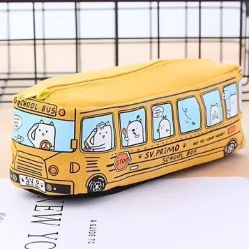 Creative Bus Pencil Case Set with Zipper Large Capacity School Stationery Organizer