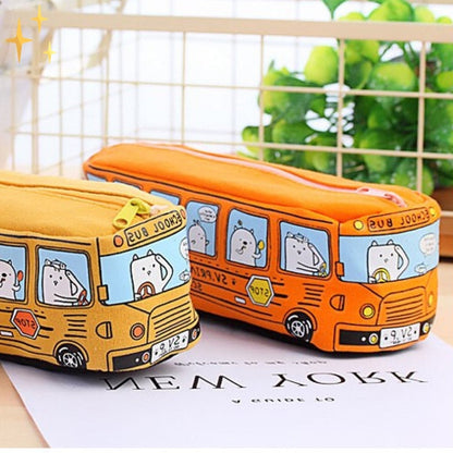 Creative Bus Pencil Case Set with Zipper Large Capacity School Stationery Organizer