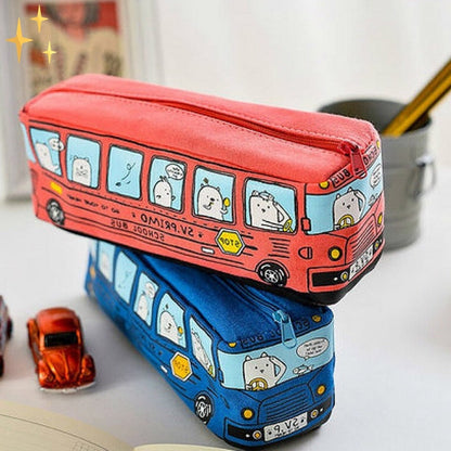 Creative Bus Pencil Case Set with Zipper Large Capacity School Stationery Organizer