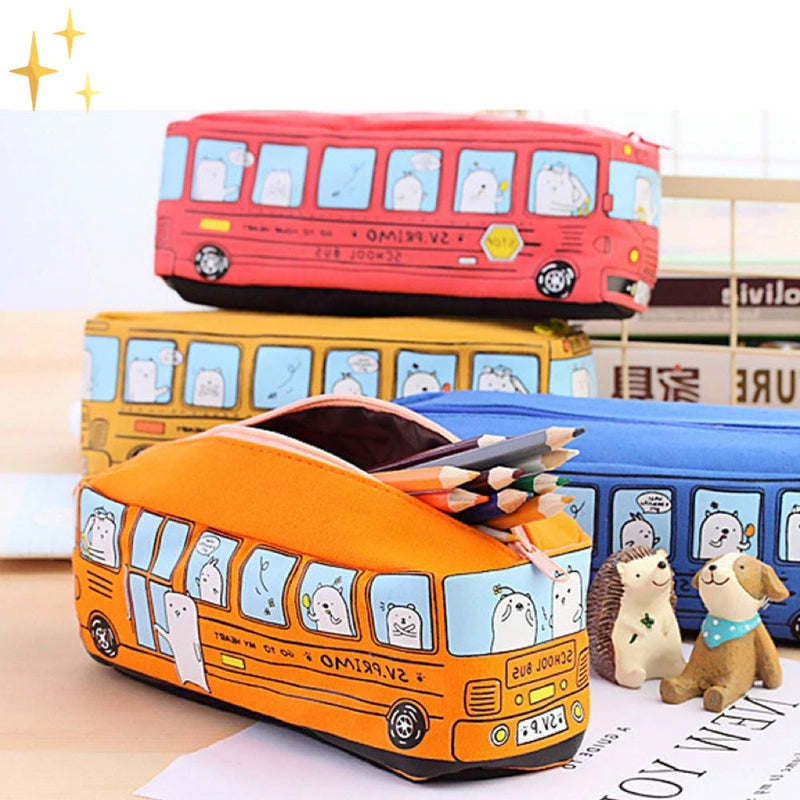 Creative Bus Pencil Case Set with Zipper Large Capacity School Stationery Organizer