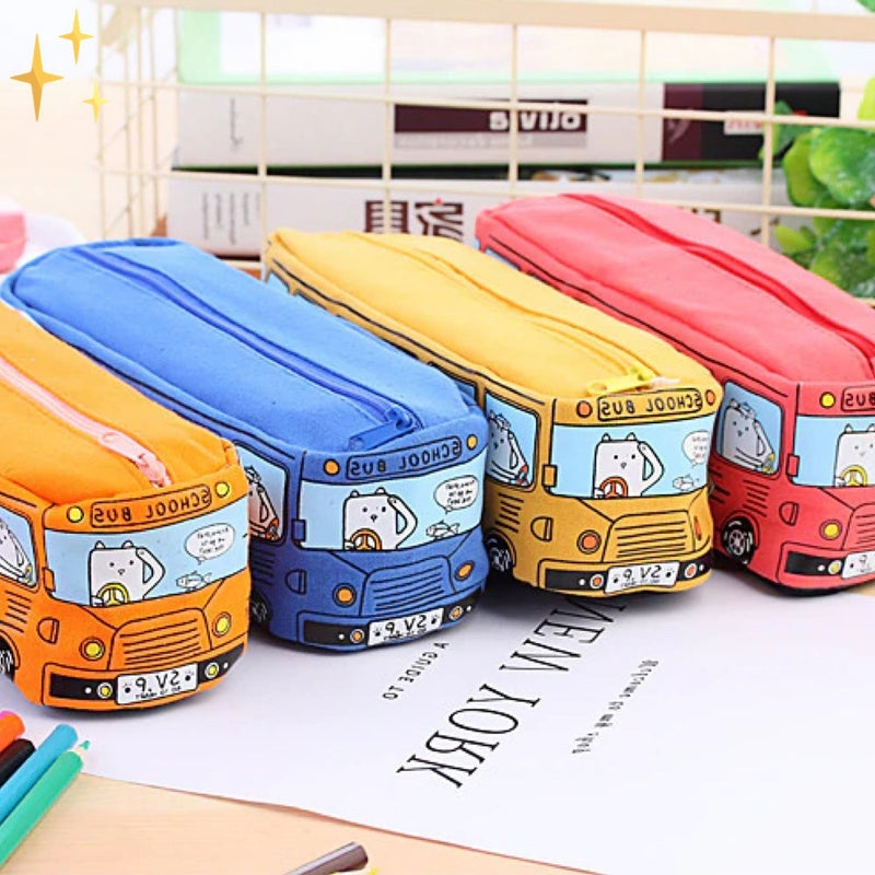 Creative Bus Pencil Case Set with Zipper Large Capacity School Stationery Organizer