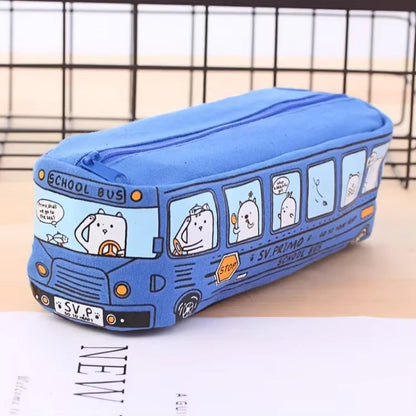Creative Bus Pencil Case Set with Zipper Large Capacity School Stationery Organizer
