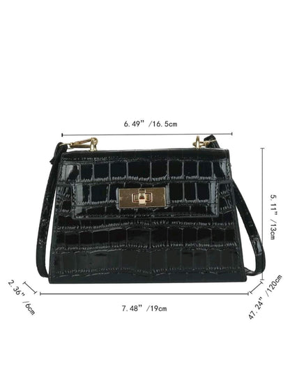 Crocodile Pattern Crossbody Shoulder Bag Adjustable Strap Mini Square Handbag Stylish Geometric Purse