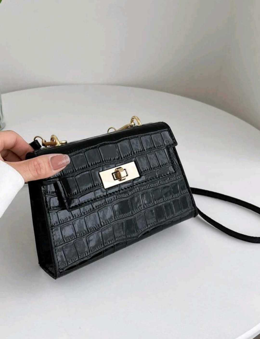 Crocodile Pattern Crossbody Shoulder Bag Adjustable Strap Mini Square Handbag Stylish Geometric Purse