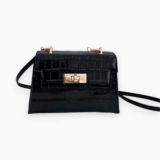 Crocodile Pattern Crossbody Shoulder Bag Adjustable Strap Mini Square Handbag Stylish Geometric Purse