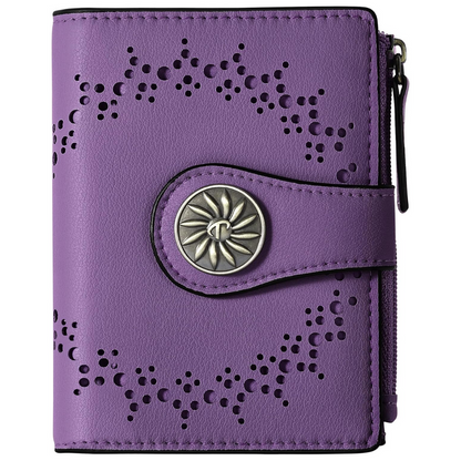Cut Out Design Wallet with Decorative Metal Snap Button and Zip Coin Pocket