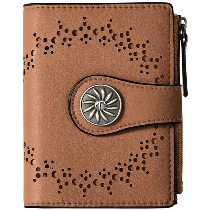 Cut Out Design Wallet with Decorative Metal Snap Button and Zip Coin Pocket