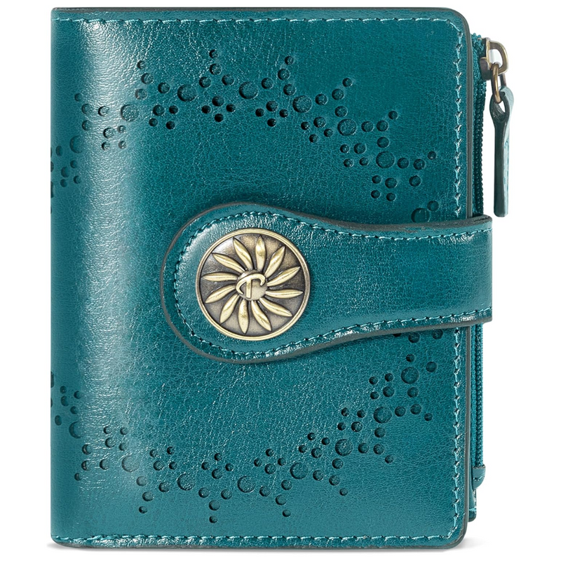 Cut Out Design Wallet with Decorative Metal Snap Button and Zip Coin Pocket