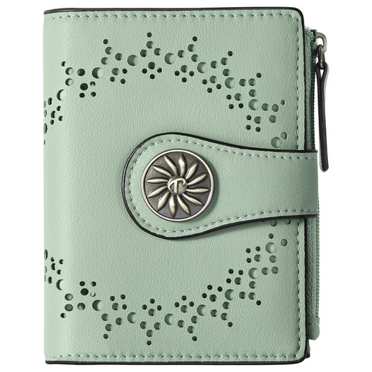 Cut Out Design Wallet with Decorative Metal Snap Button and Zip Coin Pocket