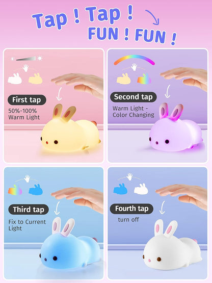 Cute Bunny Night Light for Kids Color Changing LED Touch Lamp Rechargeable