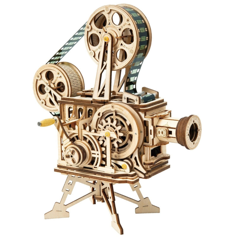 DIY Wooden Film Projector Puzzle Functional Mechanical Movie Projector Model Kit