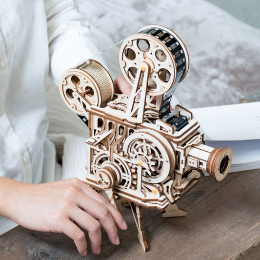 DIY Wooden Film Projector Puzzle Functional Mechanical Movie Projector Model Kit