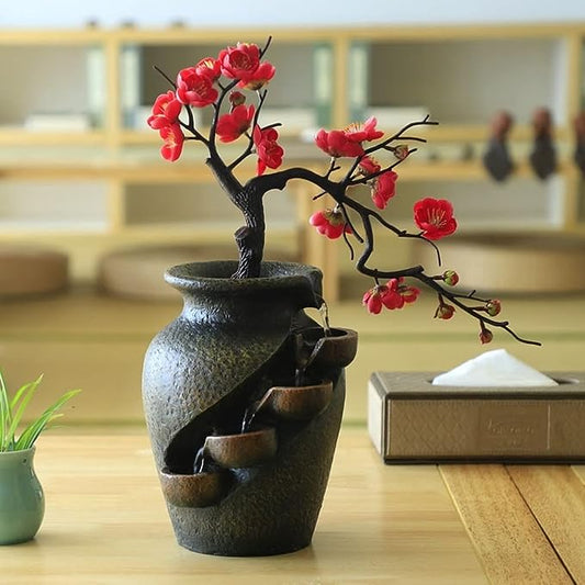 Decorative Indoor Waterfall Fountain Bonsai Style Tabletop Water Feature Zen Relaxation Home Decor