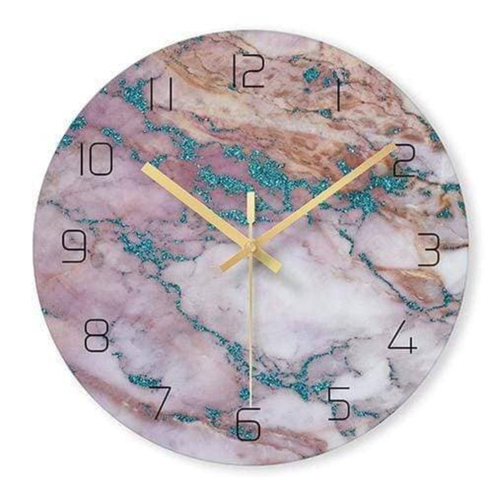 Decorative Marble Effect Wall Clock Silent Modern Round Design