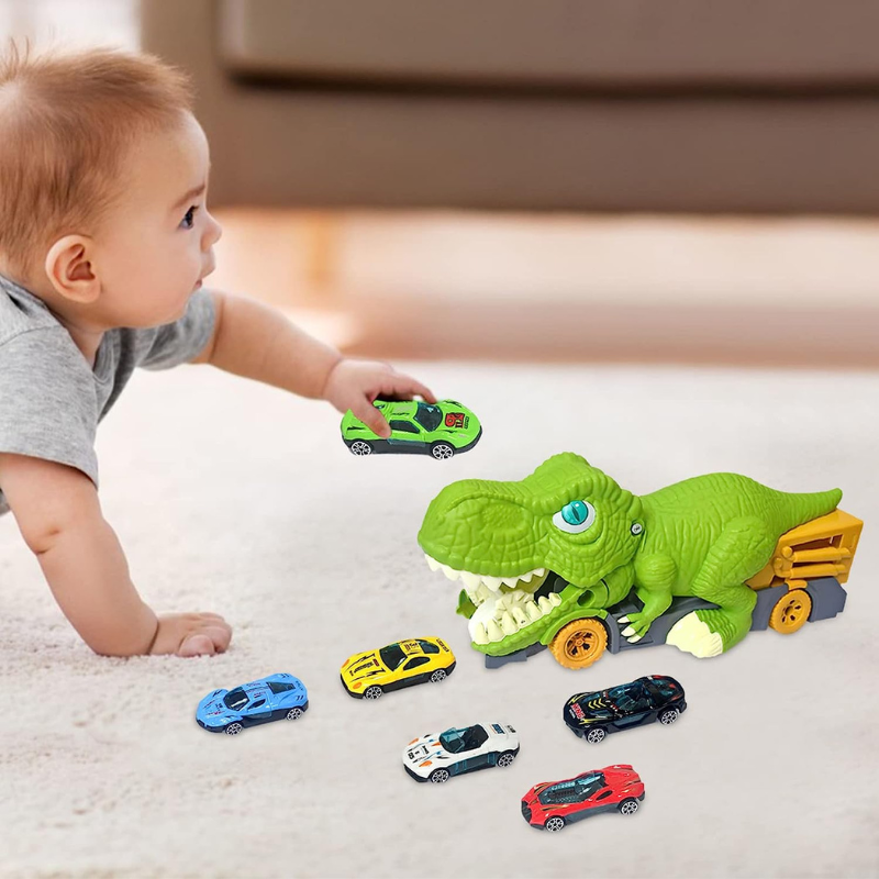 Dinosaur Truck Swallowing Car Toy Push Go Action Car Transporter Playset