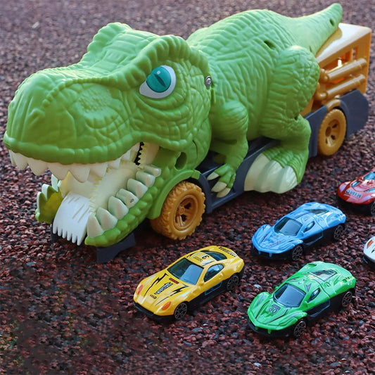 Dinosaur Truck Swallowing Car Toy Push Go Action Car Transporter Playset