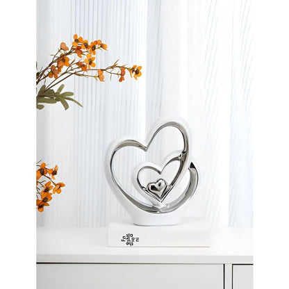 Double Heart Ceramic Sculpture Modern Romantic Home Decor Elegant Abstract Love Statue
