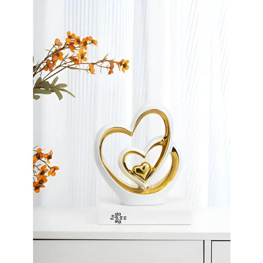Double Heart Ceramic Sculpture Modern Romantic Home Decor Elegant Abstract Love Statue